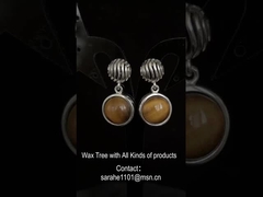 Круглый Тигровый глаз Каменные серёжки Родий 925 Серебряный