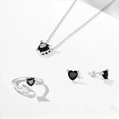 Ювелирные изделия установили женщин ожерелья сердца кольца циркона серьги 925 стерлинговых серебряных черных каменных