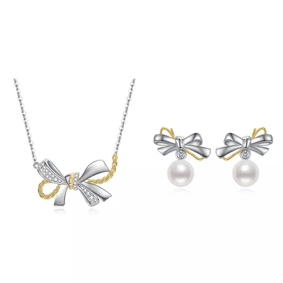 Женщин бабочки жемчуга ювелирных изделий серег 925 ожерелья набор ювелирных изделий S925 стерлинговых серебряных