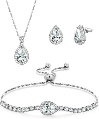 Женщин серег ожерелья Teardrop циркона горячей моды продажи набор свадьбы элегантных роскошных