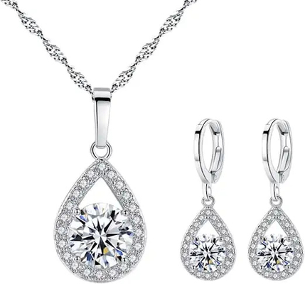 Серег диаманта набора ювелирных изделий Teardrop Кристл привесные серебряные 925 и привесного набор