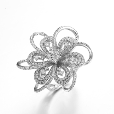 Двух-цветок колец CZ обручального кольца 925 цветка стерлинговый серебряный