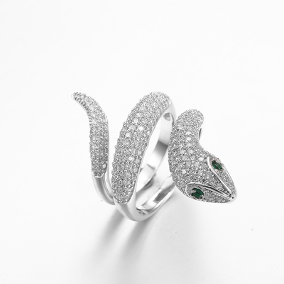 Кольцо змейки кубического Zirconia колец CZ серебра орнамента 925 животного стерлинговое серебряное