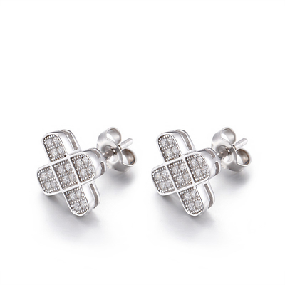 стерлинговые серебряные Handmade серьги стержня Zirconia девушек 12mm серег 2.3g кубические