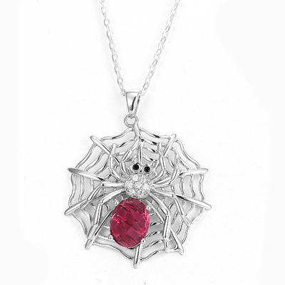 Стерлинговое серебряное ожерелье драгоценной камня Swarovski шкентеля сети паука красное рубиновое