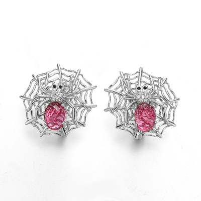Серьги стержня рубина 925 стерлинговые серебряные с сетью паука кристаллов 4.85g Swarovski