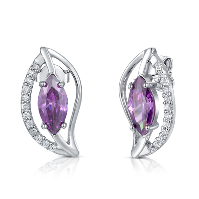Лист диаманта серег драгоценной камня AAA+ 925 стерлинговые серебряные пурпурные сформированные для женщин