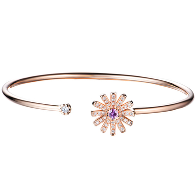 Bangle драгоценной камня розового диаметра Bangle 0.24ct 13mm диаманта 18K твердый с цветком