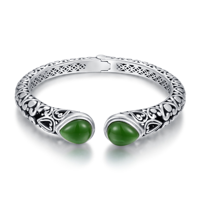 Жемчуг Bangles 10x12mm кристаллов 925 камней стерлинговый серебряный формирует зеленый нефрит