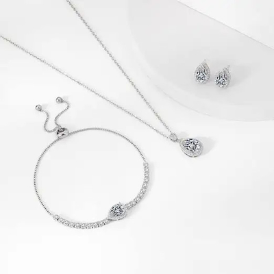 Элегантные роскошные ожерелье Teardrop циркона и серьги, набор свадьбы женщин моды
