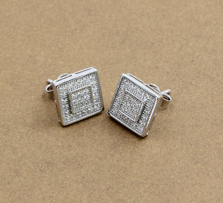 AAA CZ Solitaire Stud Серёжки из серебра для ювелирных изделий Square Earring Sterling silver cubic zirconia