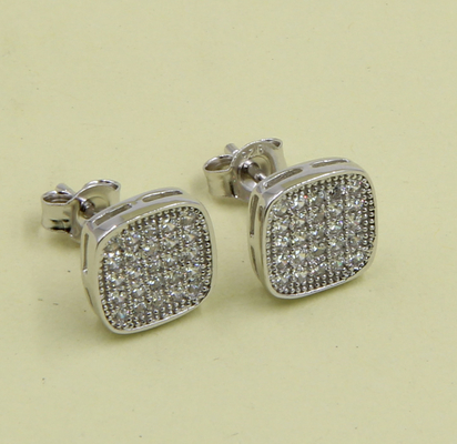 AAA CZ Solitaire Stud Серёжки из серебра для ювелирных изделий Square Earring Sterling silver cubic zirconia