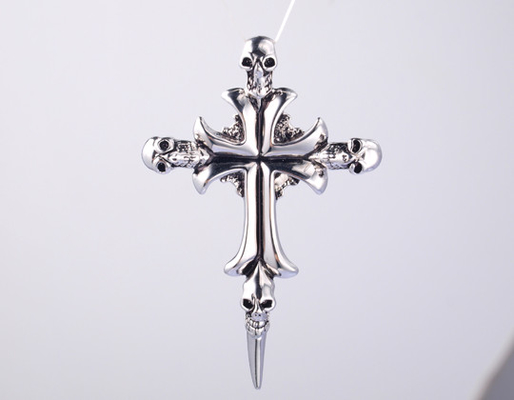 925 Sterling Silver Pendant с цирконом Религиозный подвесок Черепный крест Подвесок с 19' Chain hip hop ice