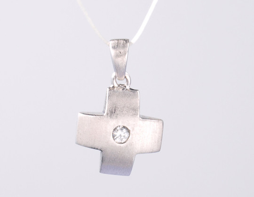 925 Sterling Silver Pendant с цирконом Религиозный подвесок Черепный крест Подвесок с 19' Chain hip hop ice