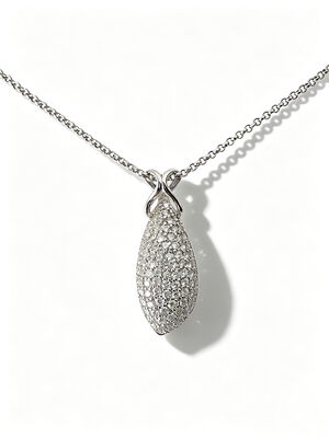 2027 New Teardrop Pendant, Full Micro Pave Stones, Polished Silver Setting, Elegant  Intertwined Bail Design 925 Silver CZ RG 1.5mm Rolo Chain High Sparkle 29mm Height 5.65gram Rose Gold