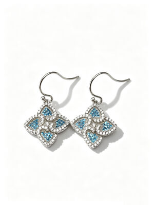 2026 Летние серебряные серьги Стерлинговый CZ Ключевой счастливый четырехлистный клевер Красочный аквамарин +Белый CZ Подходит для повседневных и официальных мероприятий Кольцевая серебряная серьга Крюк, мода Стерлинговые серебряные серьги