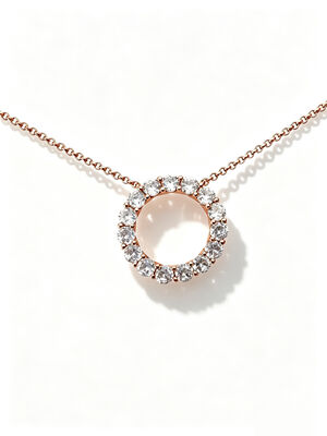 925 Silver CZ Pendant 0 shape Featuring White AAA CZ Stones Solitaire Open 0 Circle Design Rose Gold Plated Mirror Polished Finish Dainty Jewelry 20.5mm Diameter ，Rose Gold， 3.5mm Round AAAAA Stone