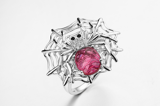 Кольцо сети паука Swarovski красных колец драгоценной камня рубина 925 серебряных стерлинговое серебряное