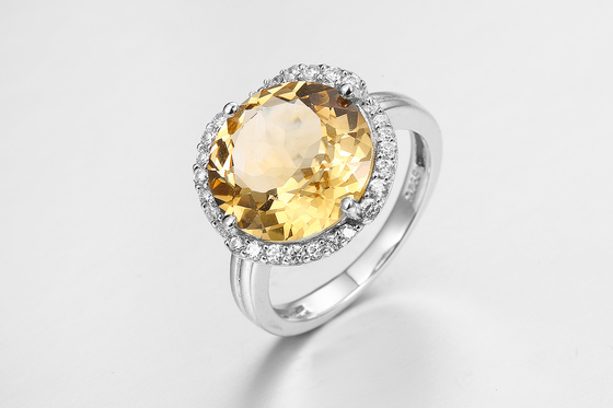 серебряные кольца драгоценной камня 3.7g 925 с камнем PVD цитрина покрыли