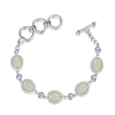 Healing Stones 925 Sterling Silver Bracelet 8x12mm Pear White Jade Bracelet