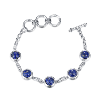 Браслет Birthstones 925 стерлинговый серебряный   Круглый браслет Lazuli Lapis